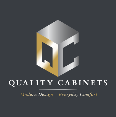 Quality Cabinets White Round Logo On Dark Grey Background